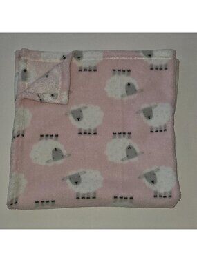 Cutie Pie Pink Sheep Lamb Baby Blanket White Gray Soft Fleece 30x30